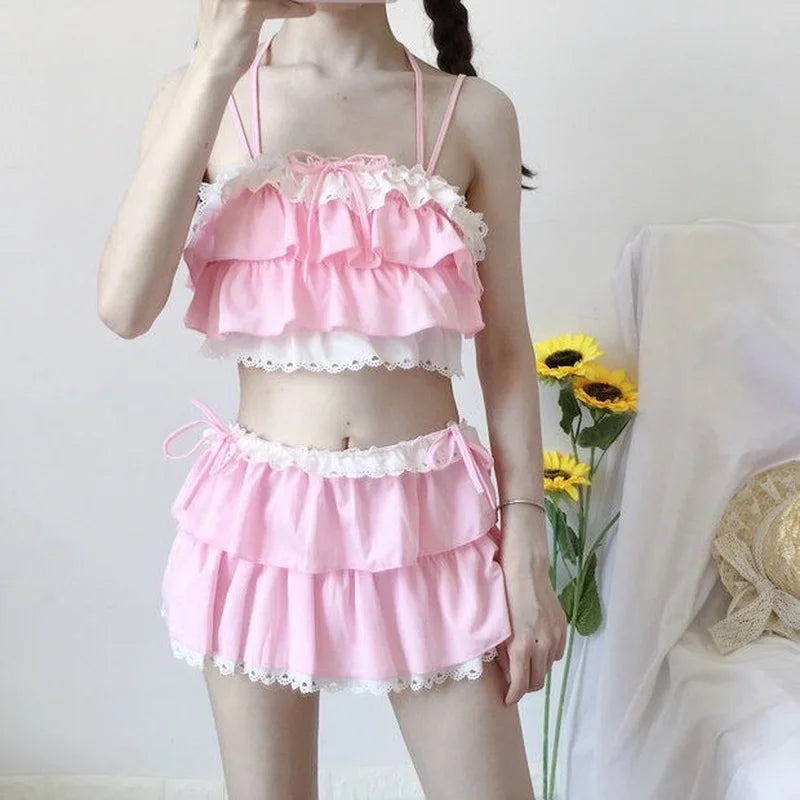 Bikini Sets Women Swimsuit Kawaii Japanese Style Girls Sweet Sexy Swimwear Chic Popular High Waist Summer Beach Slim Female Lady