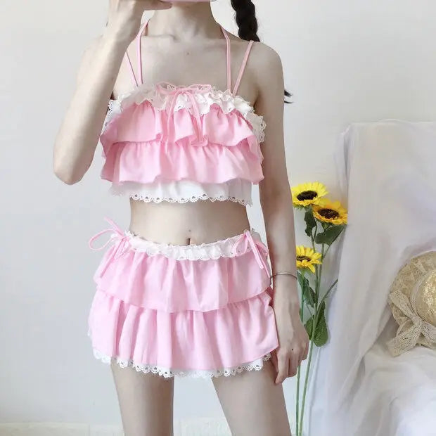 Bikini Sets Women Swimsuit Kawaii Japanese Style Girls Sweet Sexy Swimwear Chic Popular High Waist Summer Beach Slim Female Lady