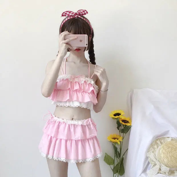 Bikini Sets Women Swimsuit Kawaii Japanese Style Girls Sweet Sexy Swimwear Chic Popular High Waist Summer Beach Slim Female Lady