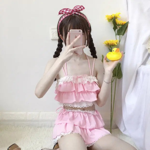 Bikini Sets Women Swimsuit Kawaii Japanese Style Girls Sweet Sexy Swimwear Chic Popular High Waist Summer Beach Slim Female Lady