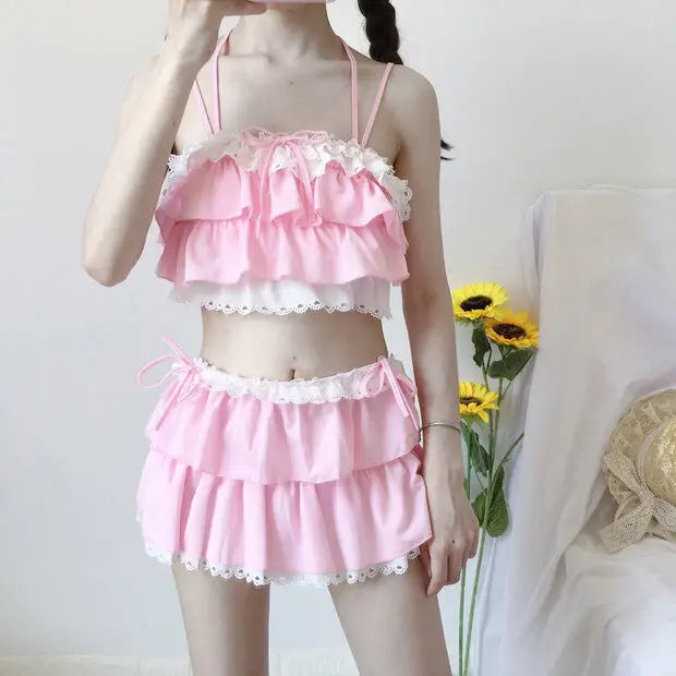 Bikini Sets Women Swimsuit Kawaii Japanese Style Girls Sweet Sexy Swimwear Chic Popular High Waist Summer Beach Slim Female Lady