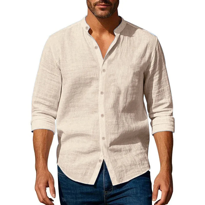 Cotton linen shirt henley
