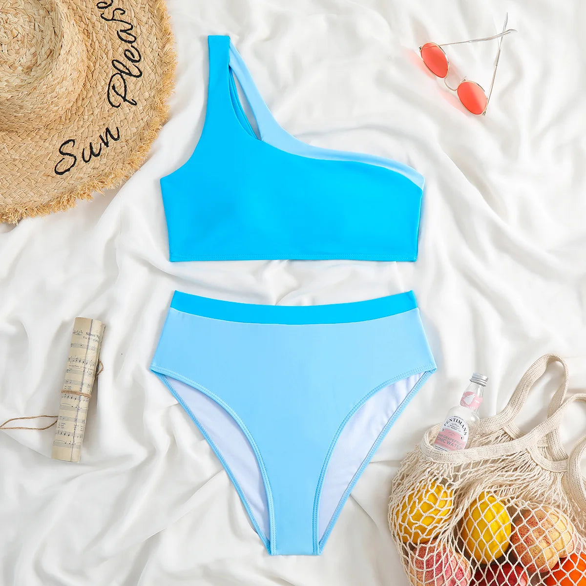 Bikini 2023 Women High Waist Swimsuit Sexy One Shoulder Beachwear Push Up Bathing Suit Cutout Swimwear Two Piece Swimsuit Women