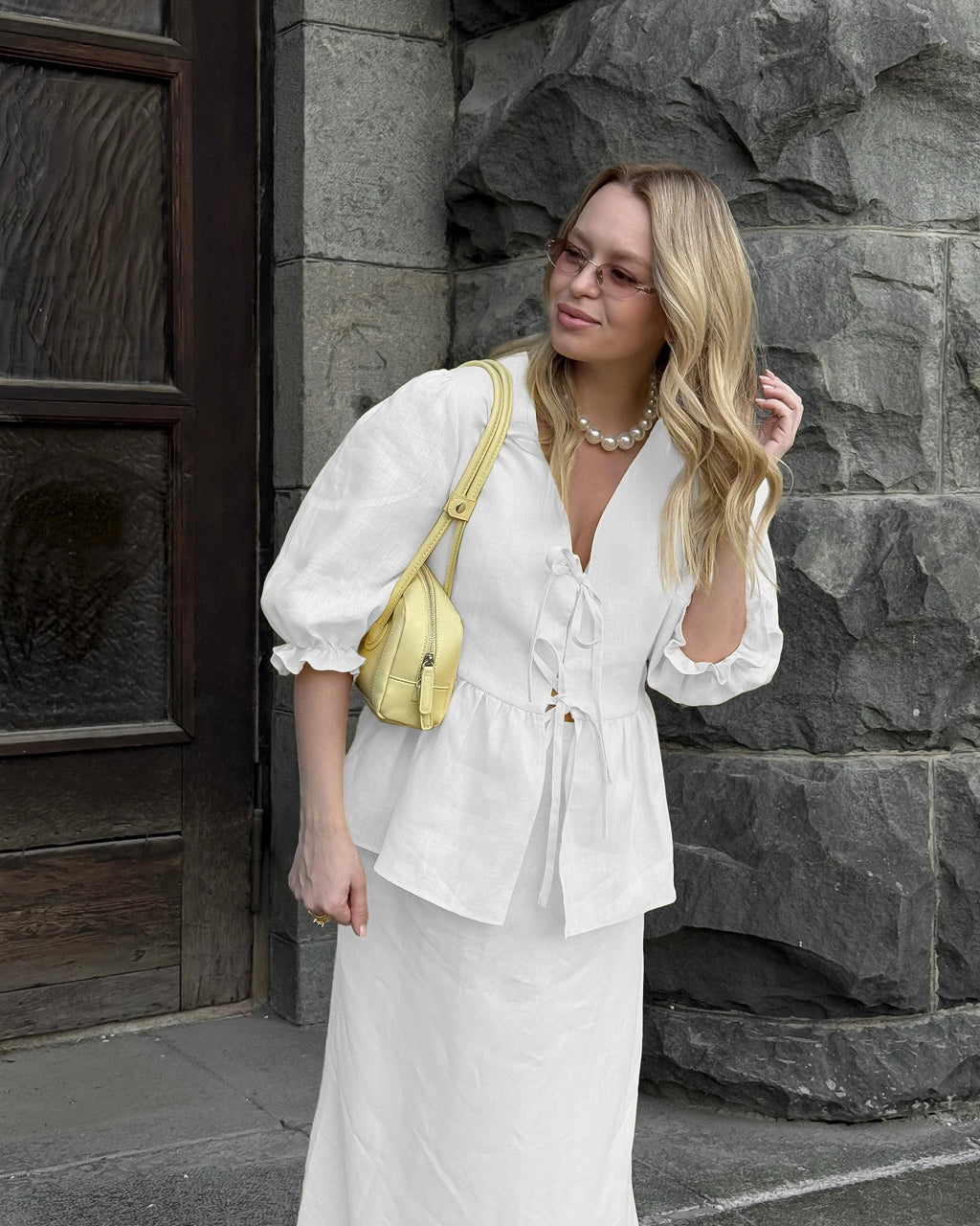 Bornladies V-Neck Lace-Up long skirt