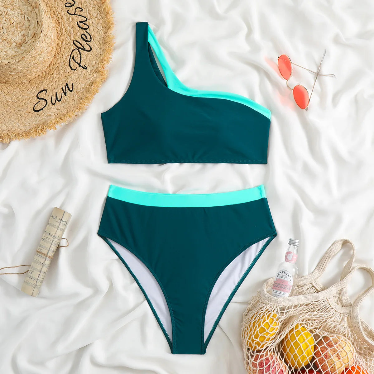 Bikini 2023 Women High Waist Swimsuit Sexy One Shoulder Beachwear Push Up Bathing Suit Cutout Swimwear Two Piece Swimsuit Women