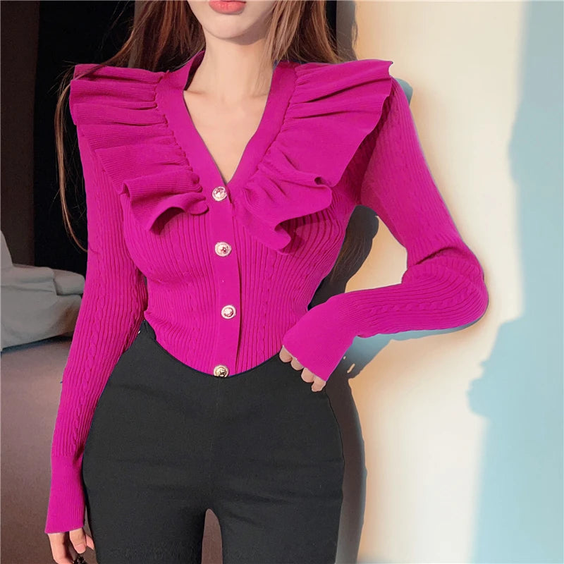 Ruffles V neck sweater