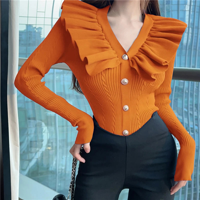 Ruffles V neck sweater