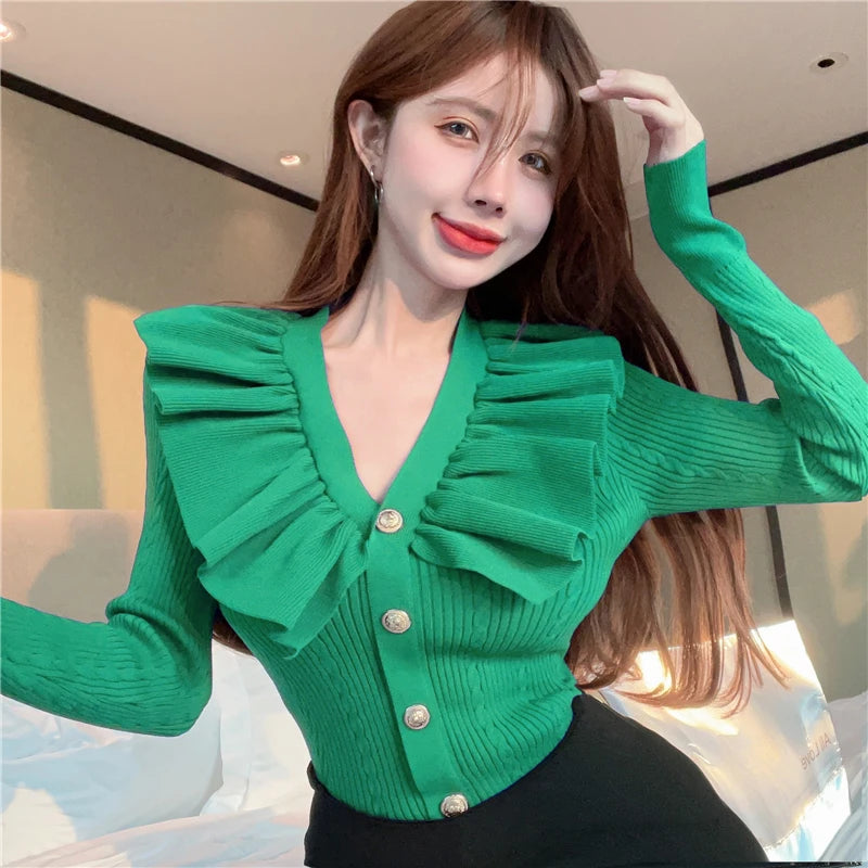 Ruffles V neck sweater