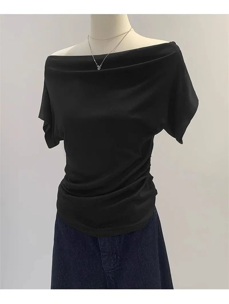 One shoulder black t-shirt