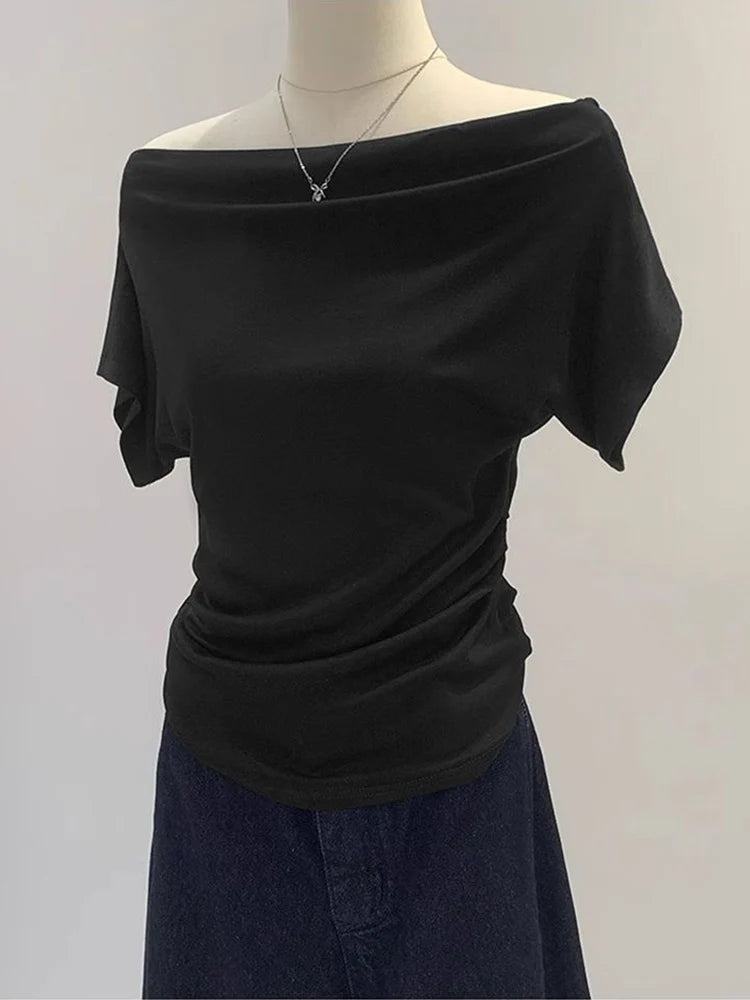 One shoulder black t-shirt