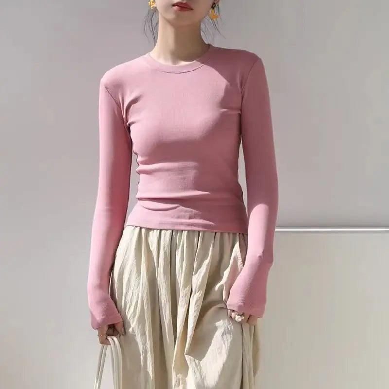 Cotton O neck long sleeve