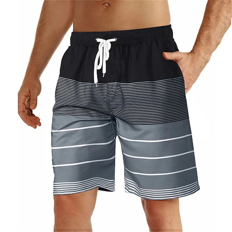 Summer Mens Swim Shorts Men 3D Print Colorful Stripe Graphic Quick Dry Swim Trunks Casual Hawaiian Shorts Daily Sport Short Pant