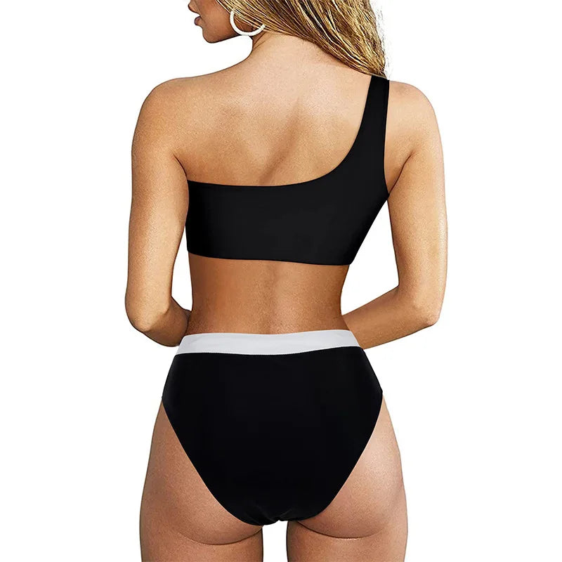 Bikini 2023 Women High Waist Swimsuit Sexy One Shoulder Beachwear Push Up Bathing Suit Cutout Swimwear Two Piece Swimsuit Women