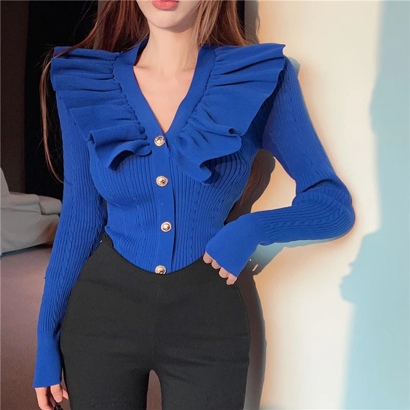 Ruffles V neck sweater
