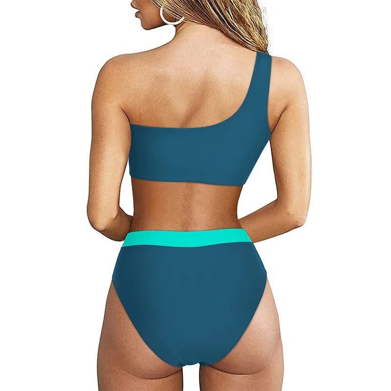Bikini 2023 Women High Waist Swimsuit Sexy One Shoulder Beachwear Push Up Bathing Suit Cutout Swimwear Two Piece Swimsuit Women