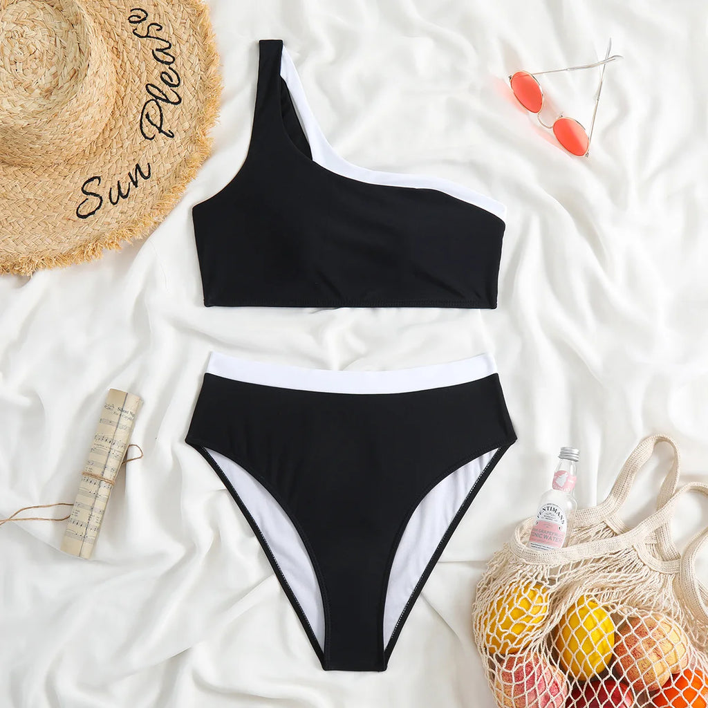Bikini 2023 Women High Waist Swimsuit Sexy One Shoulder Beachwear Push Up Bathing Suit Cutout Swimwear Two Piece Swimsuit Women