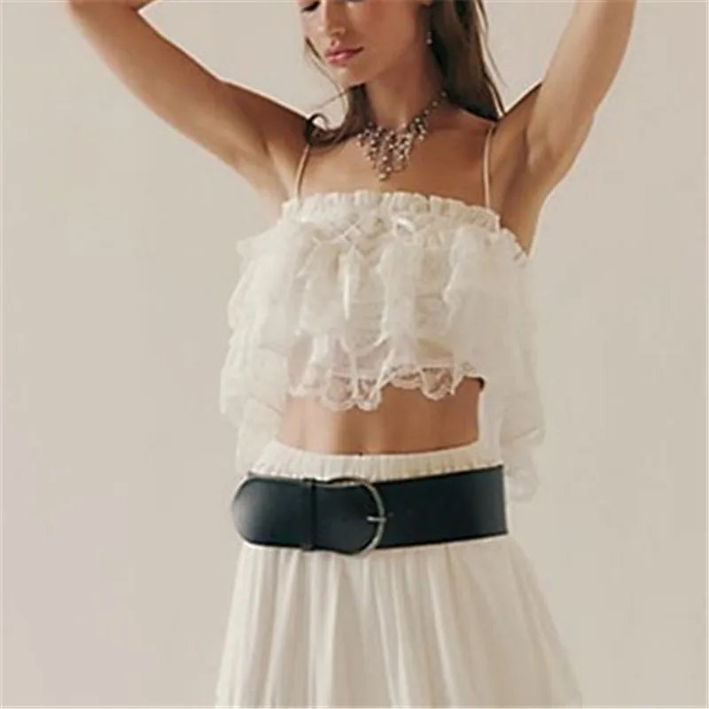 Women's lace ruffle tops