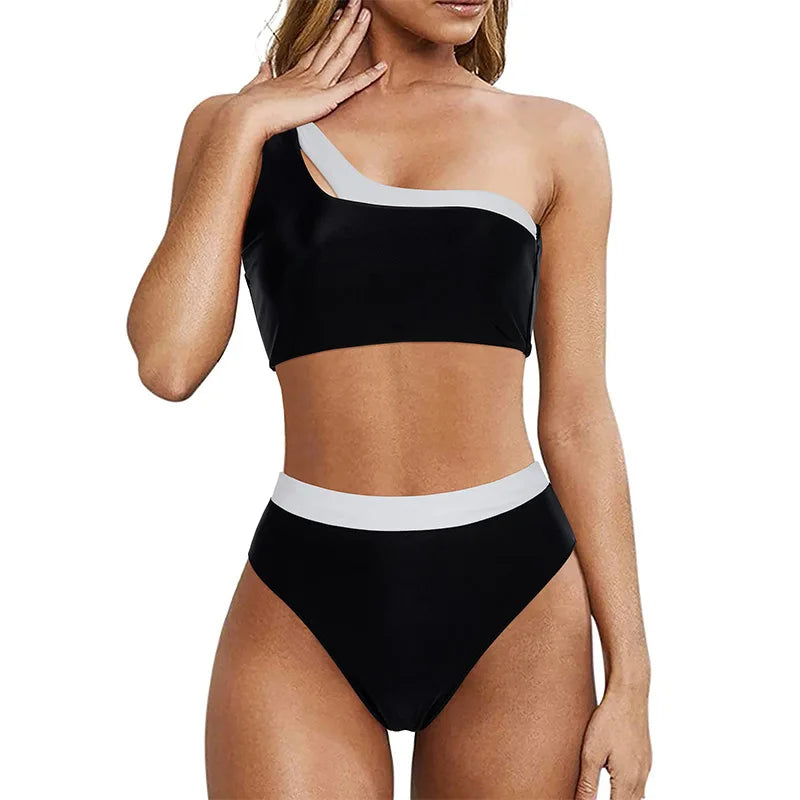 Bikini 2023 Women High Waist Swimsuit Sexy One Shoulder Beachwear Push Up Bathing Suit Cutout Swimwear Two Piece Swimsuit Women