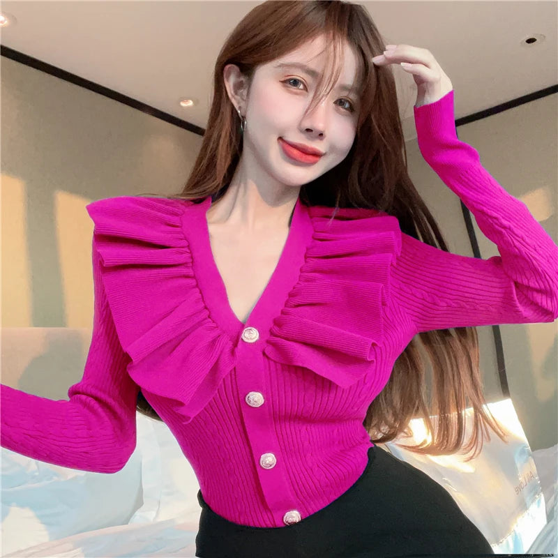 Ruffles V neck sweater