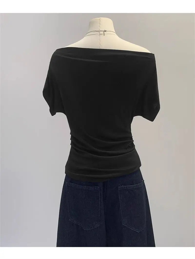 One shoulder black t-shirt