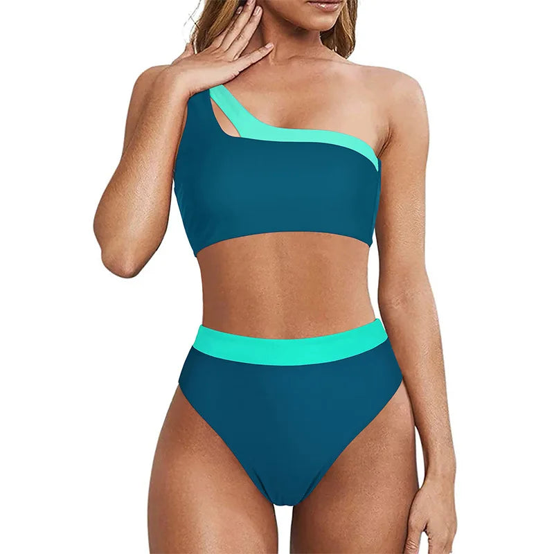 Bikini 2023 Women High Waist Swimsuit Sexy One Shoulder Beachwear Push Up Bathing Suit Cutout Swimwear Two Piece Swimsuit Women