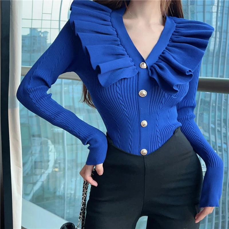 Ruffles V neck sweater