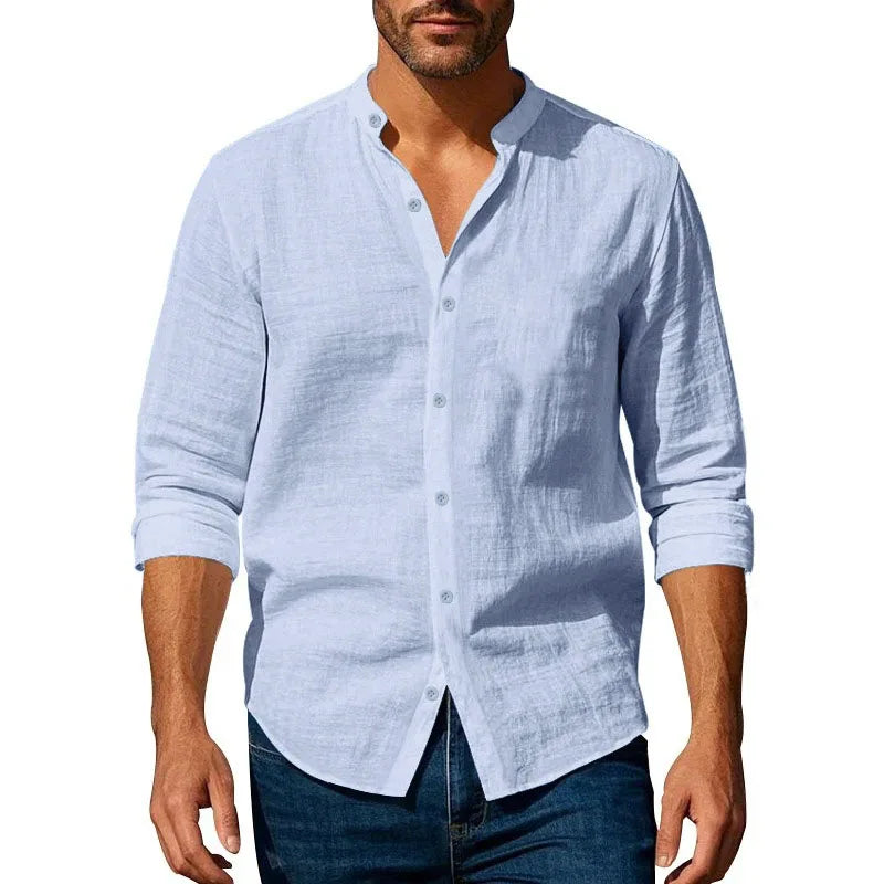 Cotton linen shirt henley