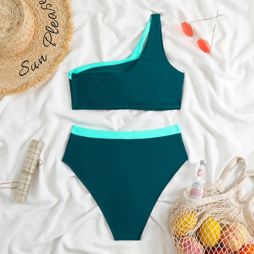 Bikini 2023 Women High Waist Swimsuit Sexy One Shoulder Beachwear Push Up Bathing Suit Cutout Swimwear Two Piece Swimsuit Women