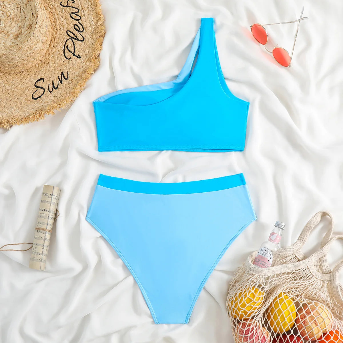 Bikini 2023 Women High Waist Swimsuit Sexy One Shoulder Beachwear Push Up Bathing Suit Cutout Swimwear Two Piece Swimsuit Women