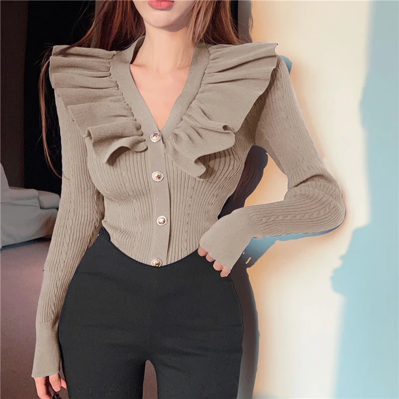 Ruffles V neck sweater