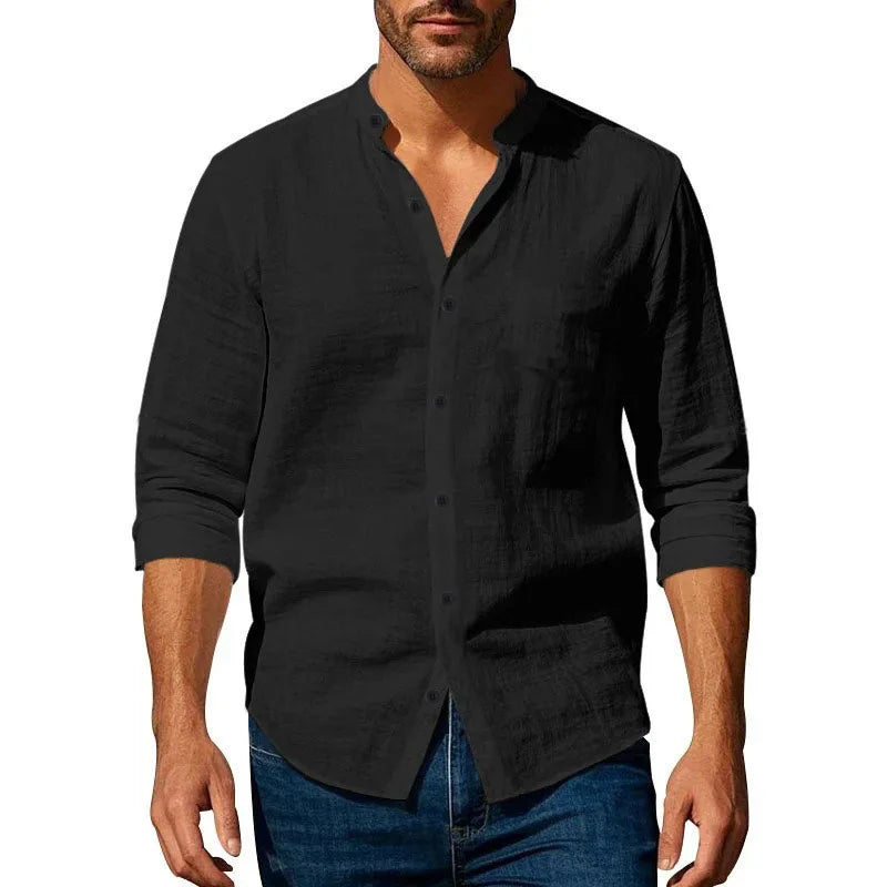 Cotton linen shirt henley
