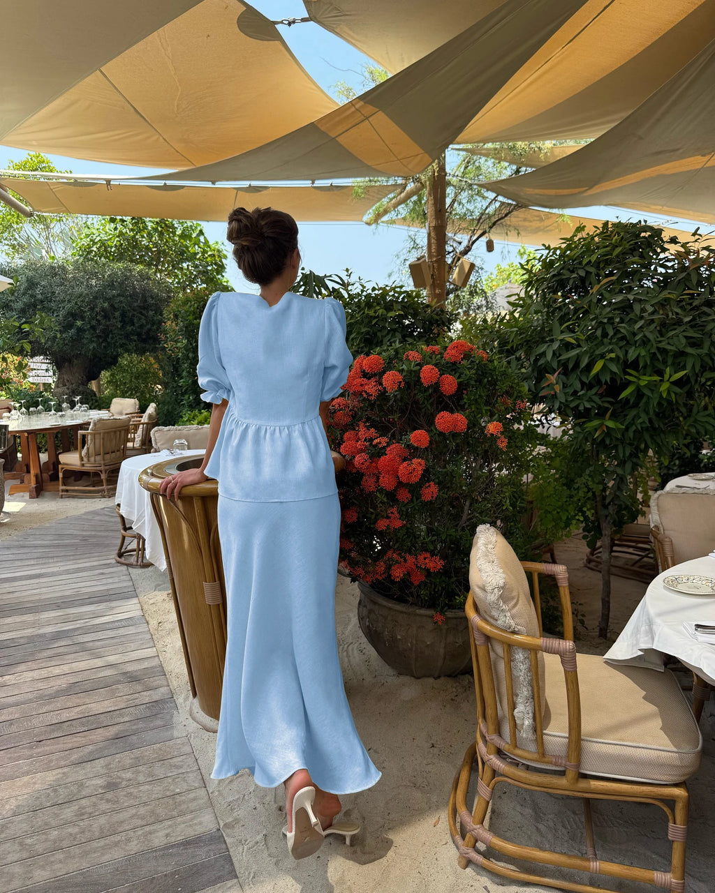 Bornladies V-Neck Lace-Up long skirt