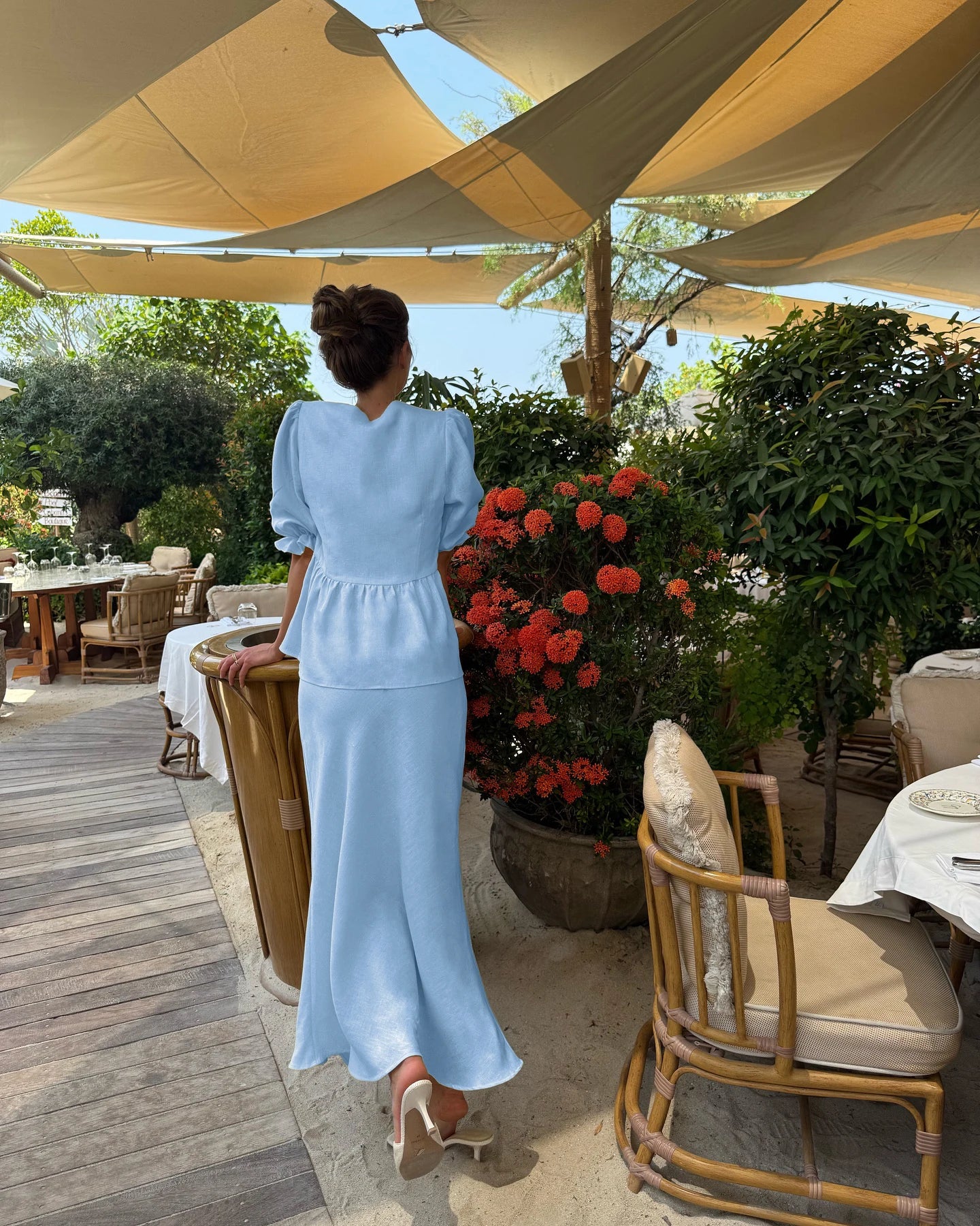 Bornladies V-Neck Lace-Up long skirt