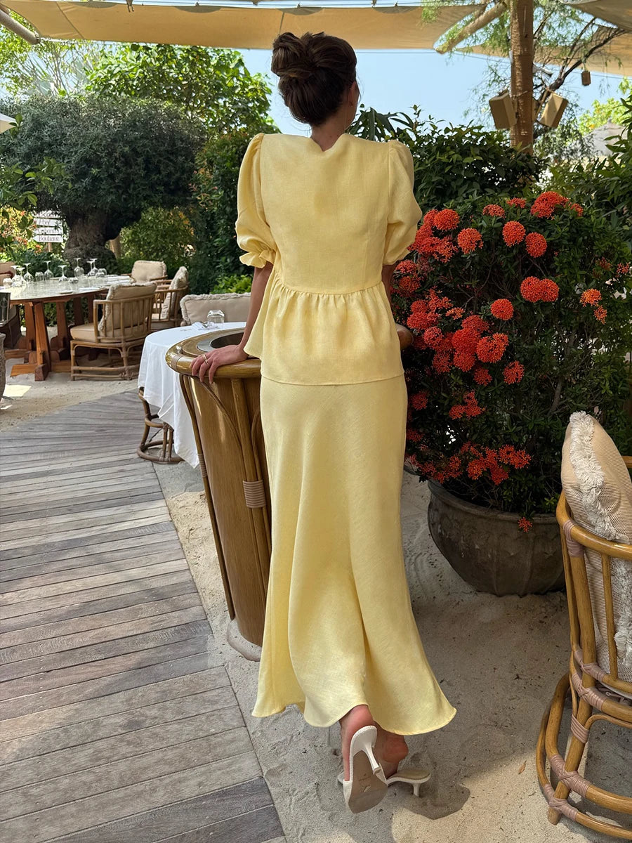 Bornladies V-Neck Lace-Up long skirt