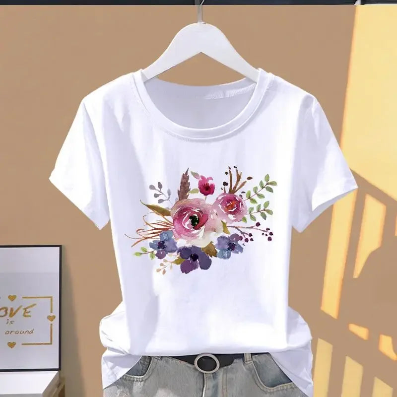 Print floral fashion t-shirt