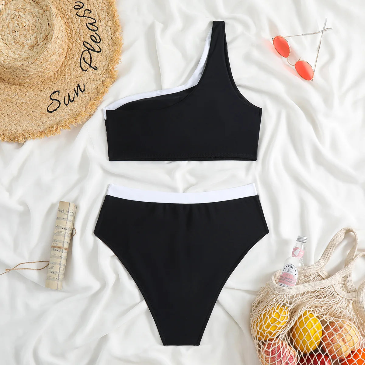 Bikini 2023 Women High Waist Swimsuit Sexy One Shoulder Beachwear Push Up Bathing Suit Cutout Swimwear Two Piece Swimsuit Women