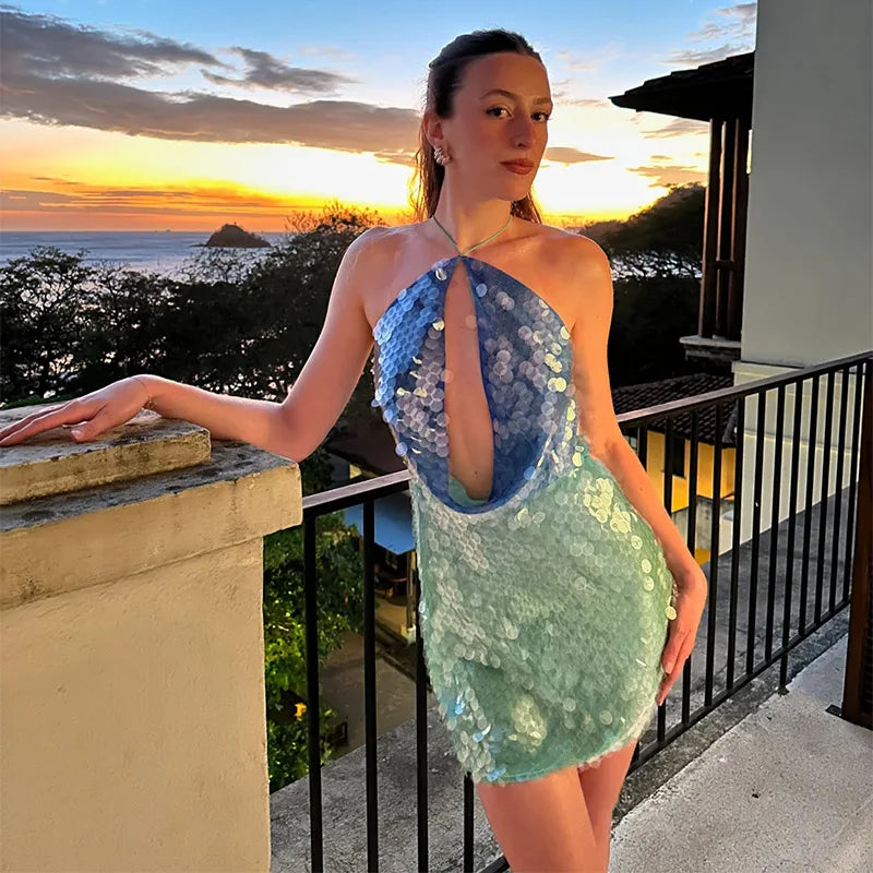 Halter sequin short dress