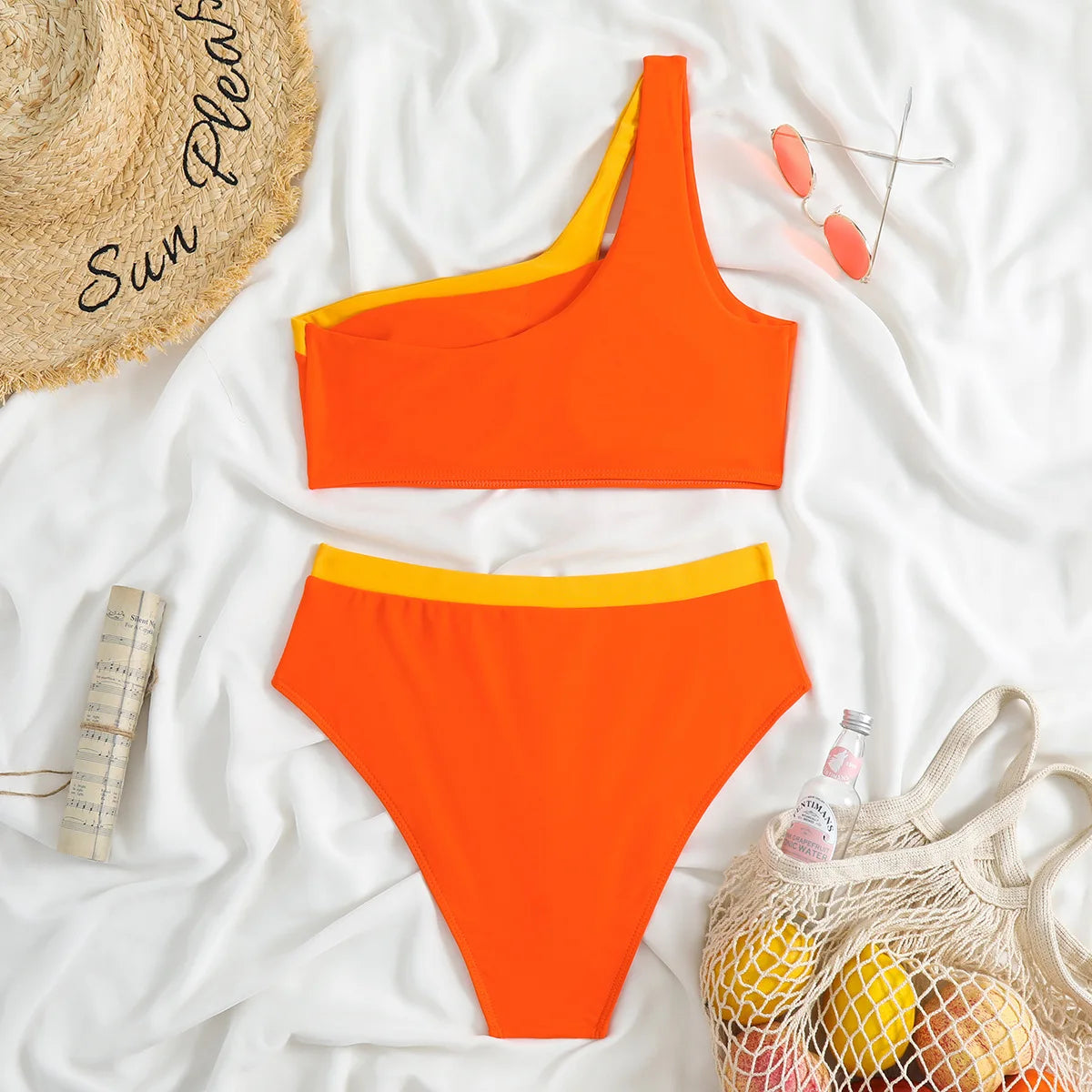 Bikini 2023 Women High Waist Swimsuit Sexy One Shoulder Beachwear Push Up Bathing Suit Cutout Swimwear Two Piece Swimsuit Women