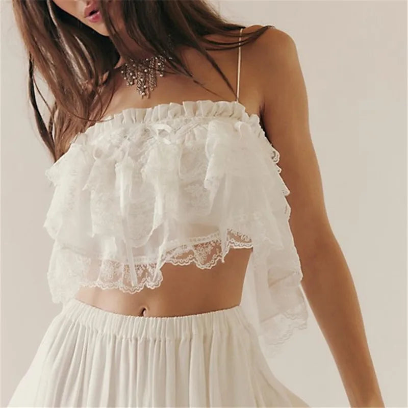 Women's lace ruffle tops