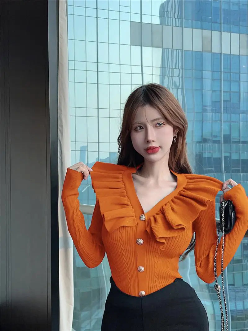 Ruffles V neck sweater