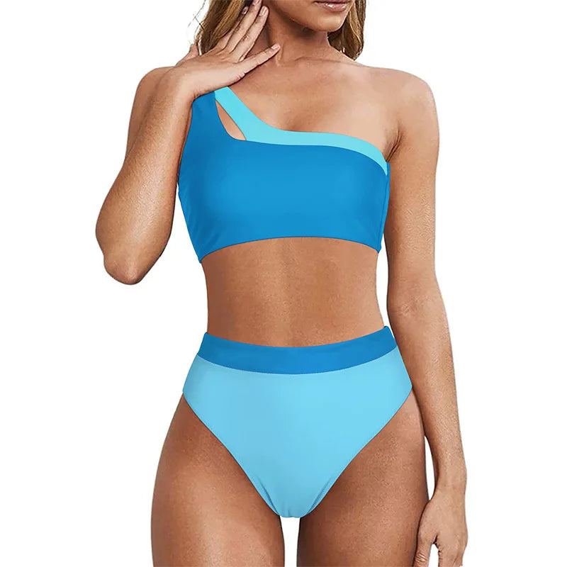 Bikini 2023 Women High Waist Swimsuit Sexy One Shoulder Beachwear Push Up Bathing Suit Cutout Swimwear Two Piece Swimsuit Women