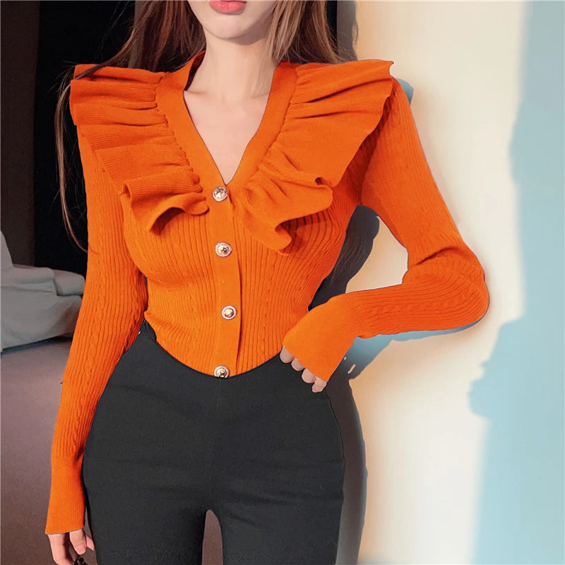 Ruffles V neck sweater