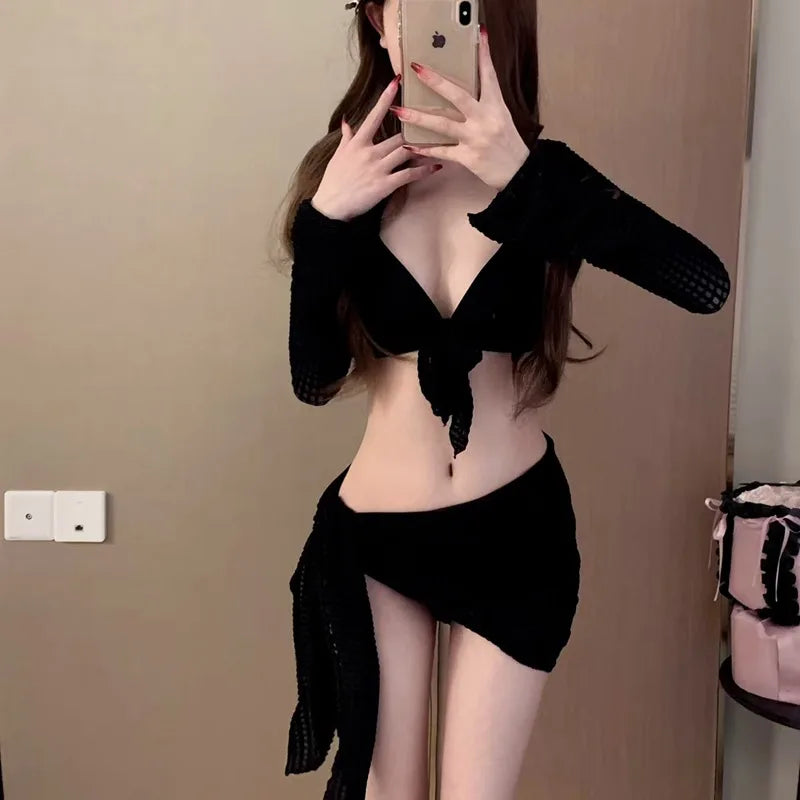 Bikini Swimsuit Women's 2025 New Four-piece Set White Sexy Slim and Split Vacation Hot Springs Europe and America