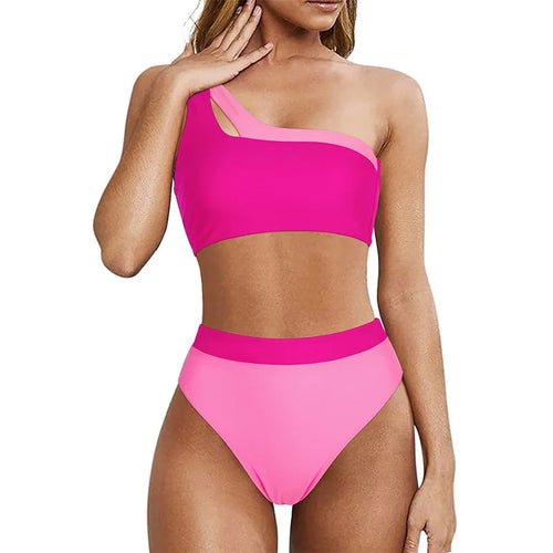 Bikini 2023 Women High Waist Swimsuit Sexy One Shoulder Beachwear Push Up Bathing Suit Cutout Swimwear Two Piece Swimsuit Women