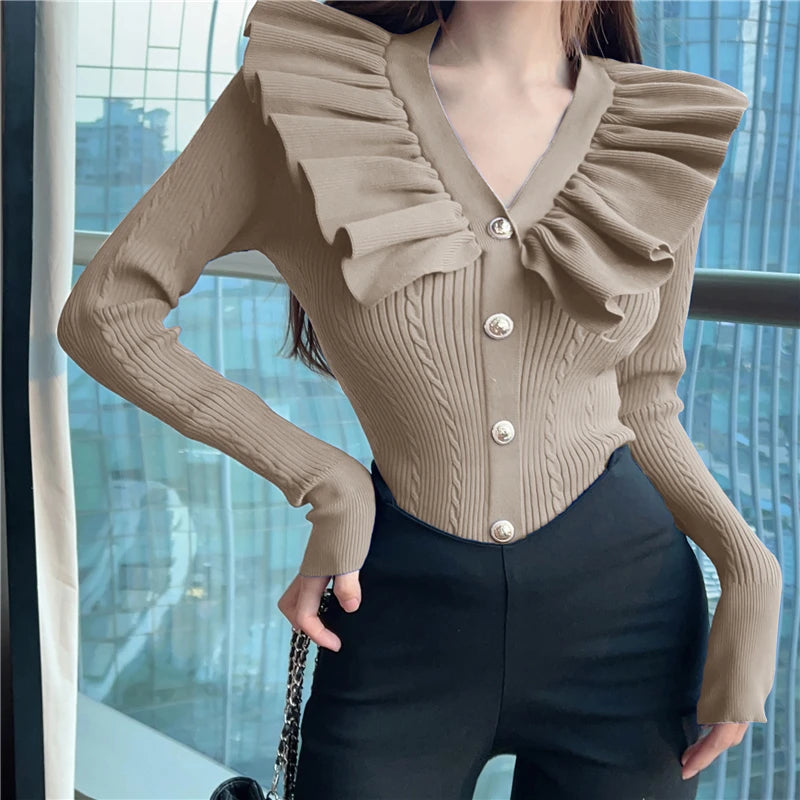 Ruffles V neck sweater