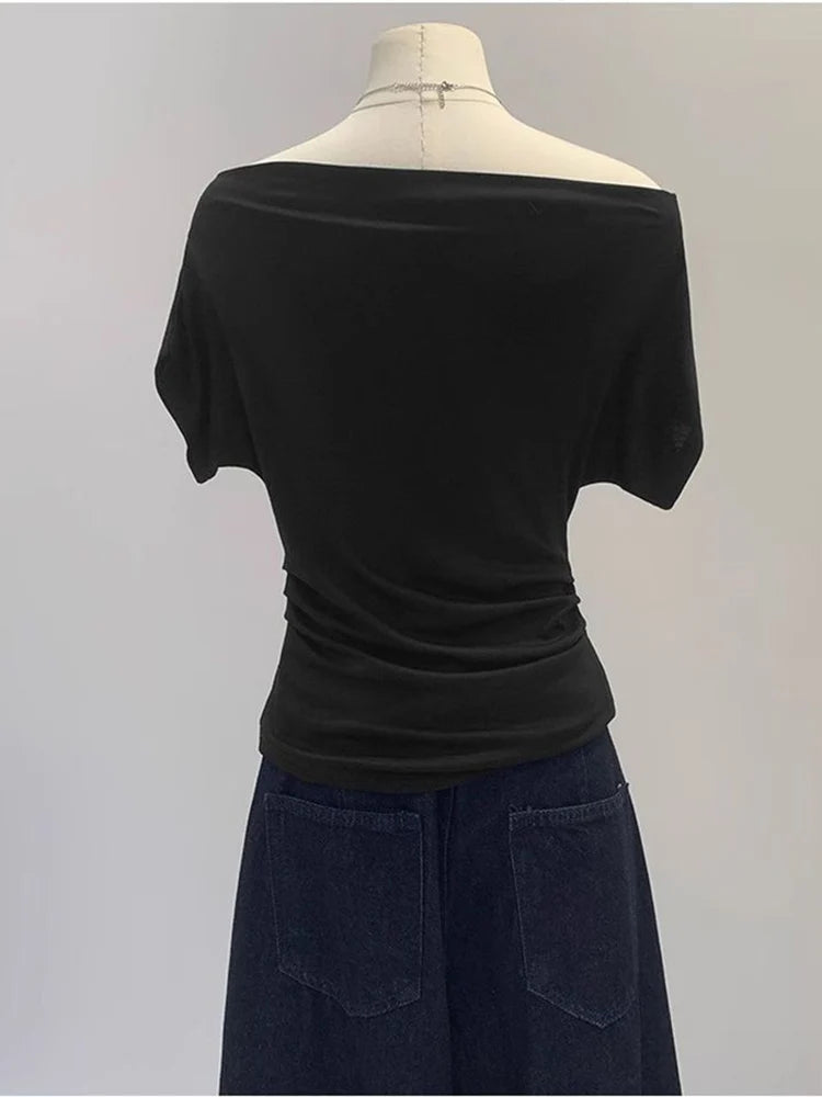 One shoulder black t-shirt