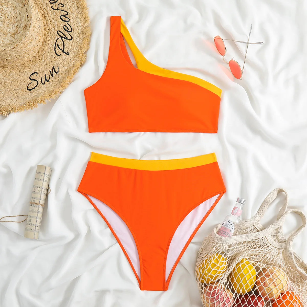 Bikini 2023 Women High Waist Swimsuit Sexy One Shoulder Beachwear Push Up Bathing Suit Cutout Swimwear Two Piece Swimsuit Women
