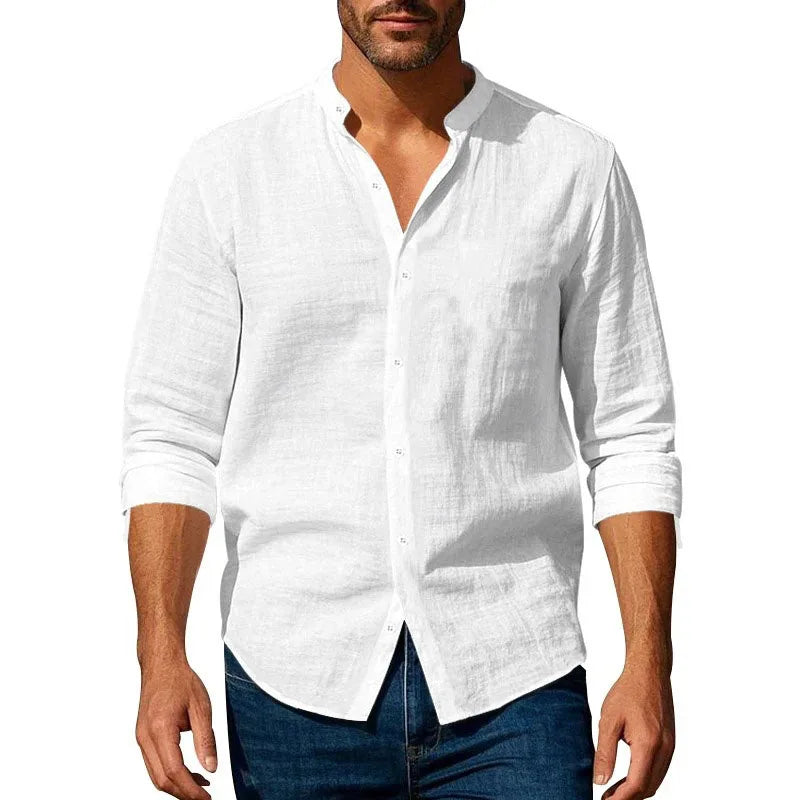 Cotton linen shirt henley