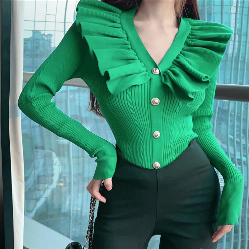Ruffles V neck sweater