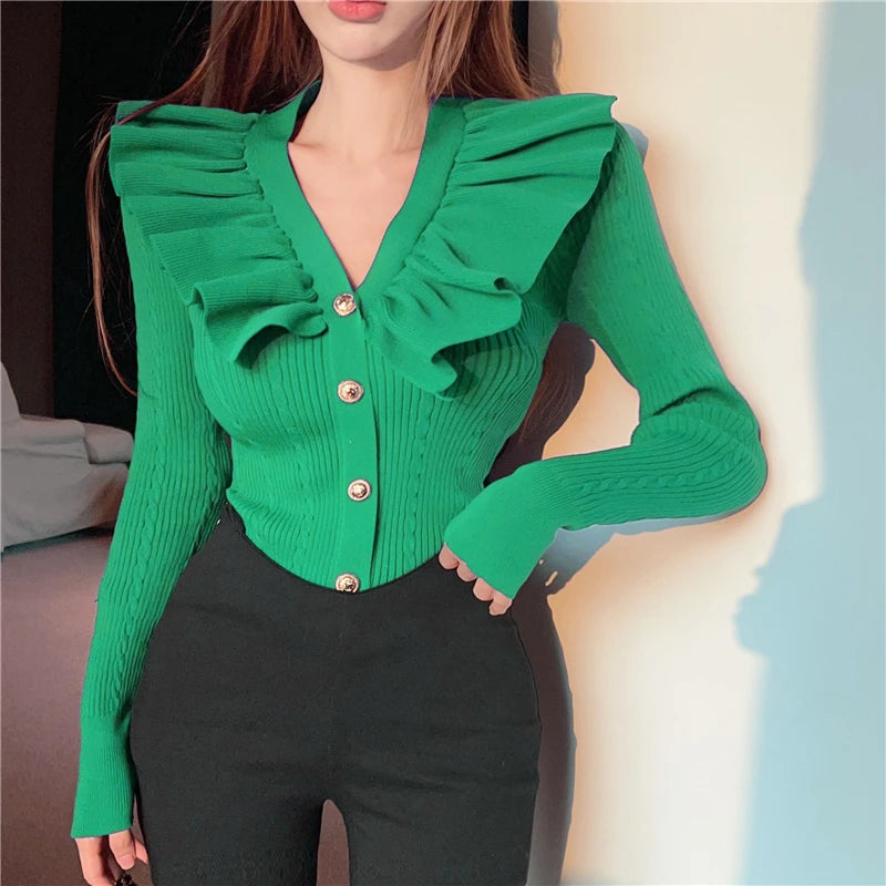 Ruffles V neck sweater